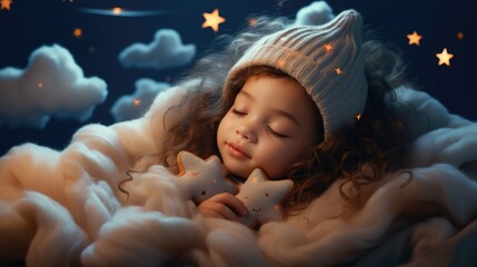 Amidst a gentle night sky, stars twinkle as a peaceful ambiance surrounds, inviting sweet dreams. Tranquil hues and a sense of calmness set the stage for a restful night's sleep