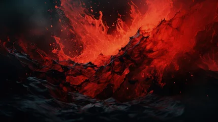 Foto auf Alu-Dibond Captivating lava wallpaper: fiery beauty and volcanic landscapes in breathtaking visuals. Earth's core, hot lava flow, volcanic activity, nature's fiery display. © Alla