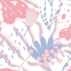 Obraz premium Beautiful Seamless pattern of flowers field on white background vector illustration. Cute vintage floral pattern.