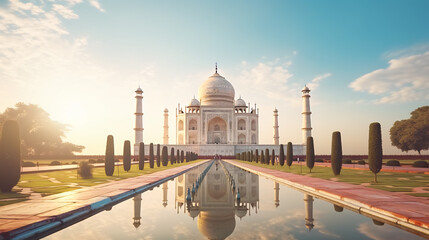 Amazing View on the Taj Mahal in Sunset Light