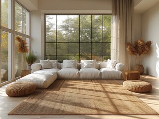 Serene Urban Oasis: Stylish Interiors Blending Natural Elements and Modern Design - Generative AI