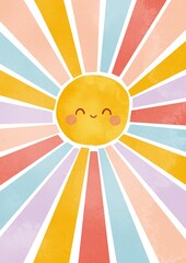 Boho Sun print. Nursery art. Watercolor whimsical sun illustration. Nursery wall art. You are my sunshine