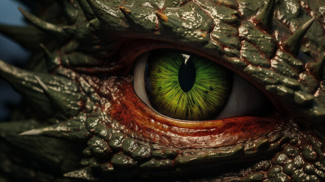 One high detailed realistic reptile eye. Macro Beautiful eyeball of lizard, dragon, snake or crocodile. Fantastic good quality illustration.