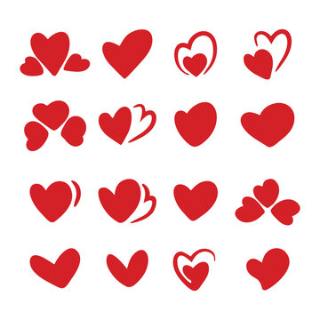 Red heart hand-drawn collection. Vector illustration.
