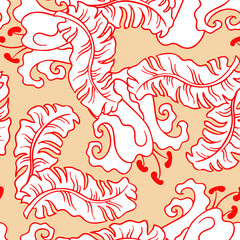 Banana plant leaves pattern for textile design, fabric print, wallpaper, digital paper. Palm tree leaf background, jungle vintage style, hand drawn illustration for spa salon, cafe, hotel decoration.