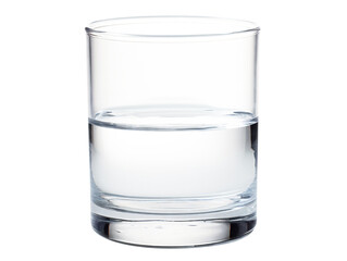 Clear glass of water. Half empty half full glass concept. Half full glass with transparent bottom.