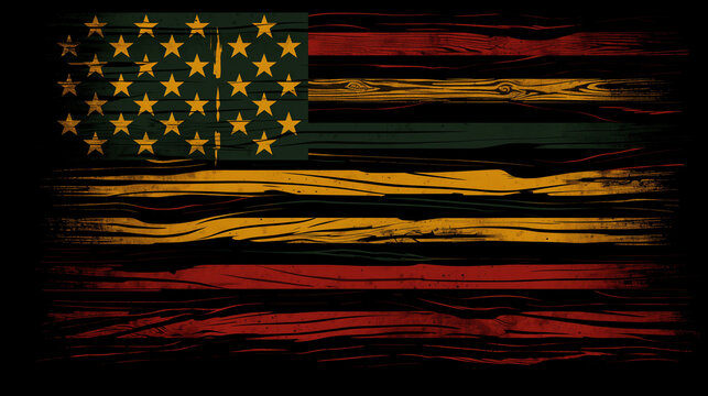 Distressed American Flag in Colors Reflecting Black History, Focused on African Americans. Black History Month celebration.