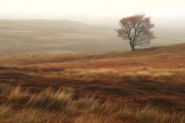 Obraz premium Mystische Moorlandschaft: Natürliche Schönheit im Nebelmeer