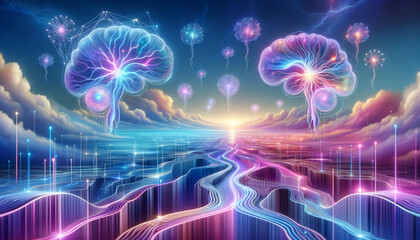 Psychedelic Neuron Landscape: A Surreal Journey through the Mind
