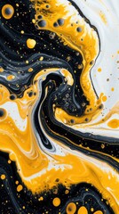a Black and yellow swirl pattern wallpaper with bubbles, in the style of conceptual painting, delicate chromatics, fluid acrylics, white background, mixes painting and ceramics - generative ai