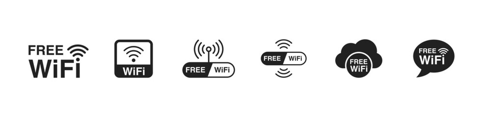 Free Wifi icon set. Wireless hotspot. Vector EPS 10 - obrazy, fototapety, plakaty