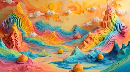 Surreal Colorful Landscape with Abstract Mountains