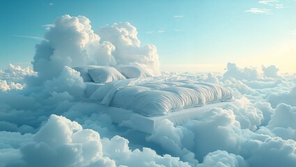 bed on the blue sky - obrazy, fototapety, plakaty