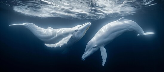 Obraz na płótnie Canvas White Whales Couple: Enchanting Oceanic Encounter of Majestic White Whales Couple