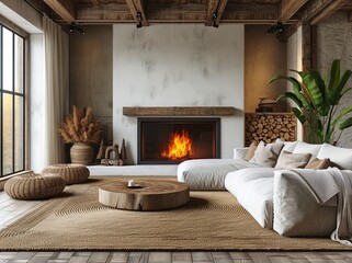 Fototapeta premium Serene Elegance: Contemporary Living Spaces with Natural Accents - Generative AI