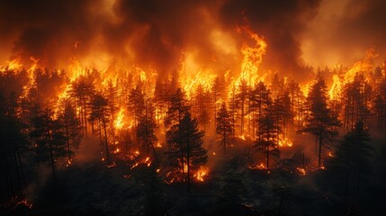 Fototapeta na wymiar Intense Wildfire Consuming a Forest