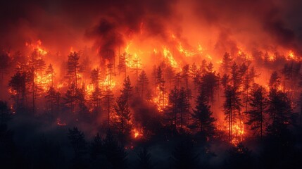 Forest Wildfire at Night