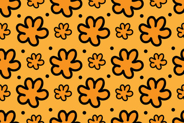 Bright orange summer cartoon flowers. Seamless vector pattern for design and decoration.
