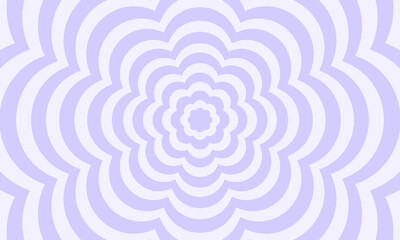 Concentric purple flowers poster. Trendy y2k pattern in pastel colors. Groovy psychedelic wallpaper design. Aesthetic background with hypnotic effect. Vector flat illustration
