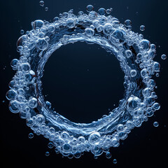 Blauer Ring aus Wasser Blubber Blasen auf schwarzen Hintergrund, ai generativ - obrazy, fototapety, plakaty