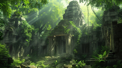 Ancient Temple Ruins in Asian Jungle - Fictional Illustration