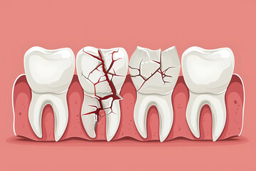 Illustration showcasing broken, cracked, and fractured teeth, emphasizing mouth and teeth health concepts. This design is suitable for banners, designers, dental clinics, or hospitals