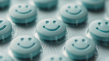 Blue pills with smiley face. - obrazy, fototapety, plakaty