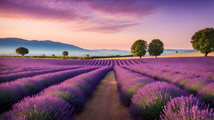 Landscape with lavender field, wallpaper of a beautiful lavender field