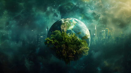Obraz na płótnie Canvas The future of the planet. future world full of green trees, clean energy use, earth day.