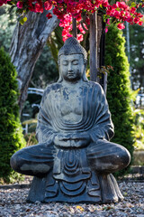 Buddha in the garden in the blossom