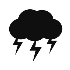 Simple cloud silhouette with three thunder and lightning. Black silhouette vector tattoo isolated on white background