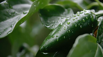 A green pepper with water droplets on it. Generative AI.