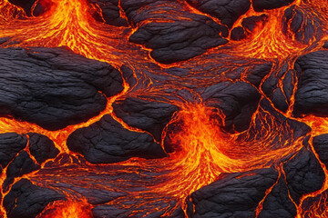 Lava Rock Texture Background: Volcanic Fire, Magma, Molten Flow - Seamless Pattern for Earth, Volcano, Hell. Hot Flames, Crack, Inferno Stone - Liquid Black Red Planet, Design template, Wallpaper