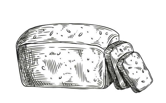 recommend clip art: Bakery product sketch. Homemade pastry. Loaf and bun. Graphic element for website. Assortment for bakery and street cafe. Doodle flat vector illustration isolated on white background