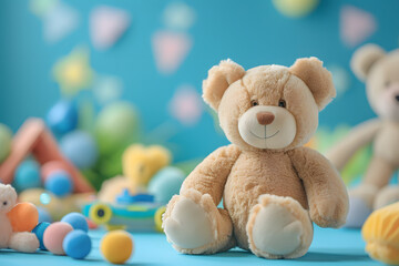 teddy bear from toys on blue surface