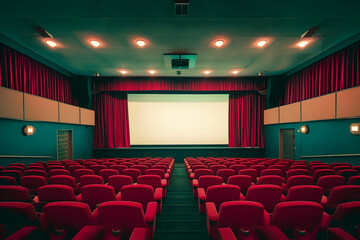 Fototapeta premium cinema theater with red seats and red curtains