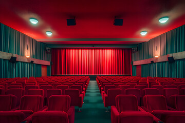 Fototapeta premium cinema theater with red seats and red curtains