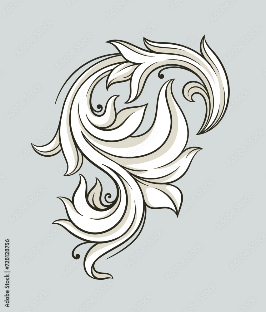 Wall mural baroque element concept. traditional old style ornament and pattern. hand drawn sketch. architecture
