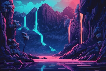 blue and white synthwave scene