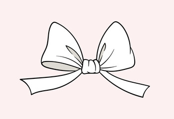 Linear white bow concept. Decoration for gift boxes and clothes. New Year and Christmas. Symbol of holidays and festivals. Outline flat vector illustration isolated on pink background