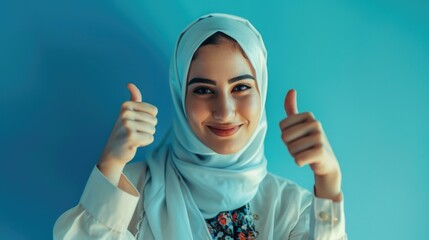 A woman in a hijab giving the thumbs up. Generative AI.