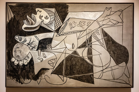 Thyssen-Bornemisza National Museum (Museo Nacional Thyssen-Bornemisza): exhibition by Picasso - &ldquo;Sacred and the Profane&rdquo;. Picasso paintings inspired by art of the past. Madrid, Spain, January 9, 2024.
