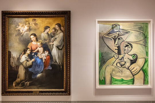 Thyssen-Bornemisza National Museum (Museo Nacional Thyssen-Bornemisza): exhibition by Picasso - &ldquo;Sacred and the Profane&rdquo;. Picasso paintings inspired by art of the past. Madrid, Spain, January 9, 2024.