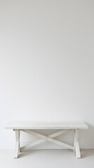 white wooden table on white backdrop