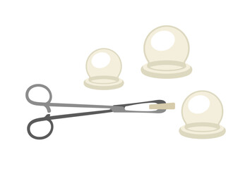 Chinese natural medicine concept. Asian health care and treatment. Tweezers with rubber balls. Graphic element for website. Cartoon flat vector illustration isolated on white background