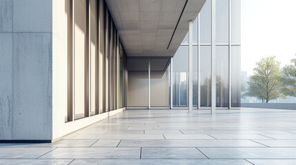 Obraz premium A modern office building along a city street. Modern architectural design in an urban environment