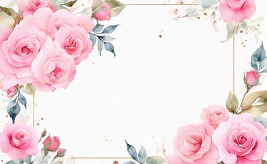 Watercolor pink rose frame with copy space background