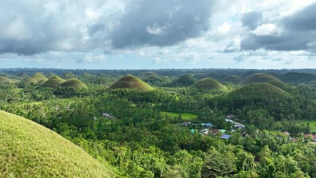 Aerial shot of the interesting rock formations called the Chocolate Hills on Bohol Island in the Philippines.