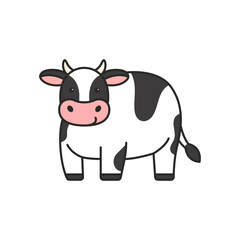 Cute black and white cow. Farm animal. Vector illustration.