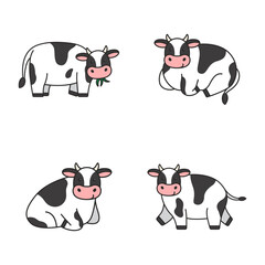 Set of cute cows isolated on white background. Hand drawn vector illustration.